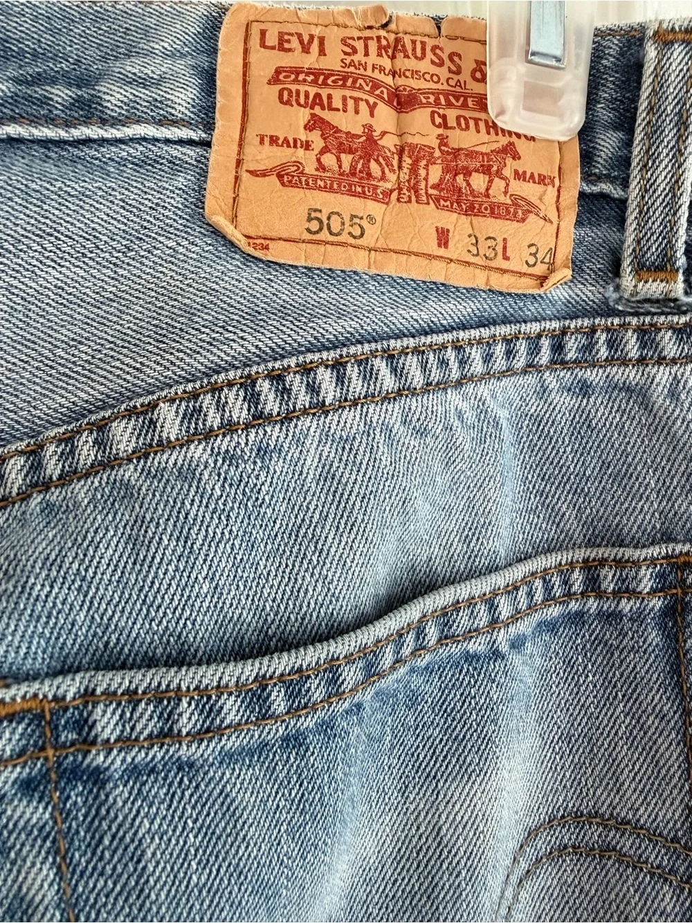 Levi’s 505 Regular Fit Jeans Light Wash Distressed Frayed Hem W38 L34 Vintage